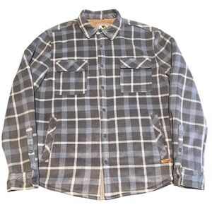 Voyager Shacket Medium Blue Plaid Flannel Button Up Jacket Sherpa Fleece Lined
